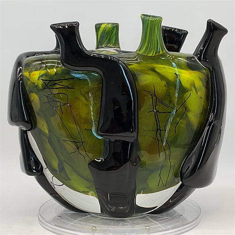 Pino Signoretto Murano Green & Black Art Glass Vase
