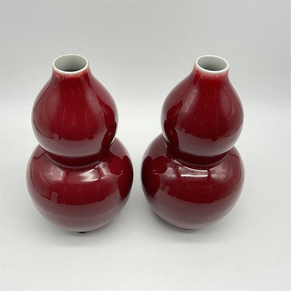 Oxblood Double Gourd Vases Japanese 1980's Tozai Home 9 in pair