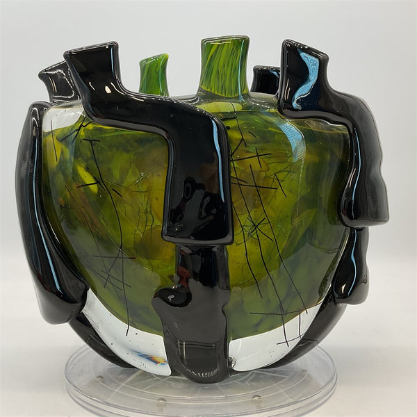Pino Signoretto Murano Green & Black Art Glass Vase
