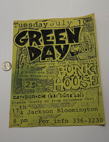 Green Day Concert Poster, July 10 1990 17st Warehouse Bloomington Indiana rare
