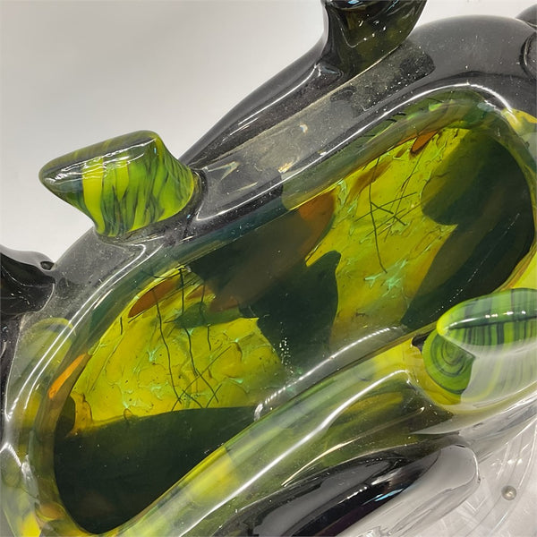 Pino Signoretto Murano Green & Black Art Glass Vase