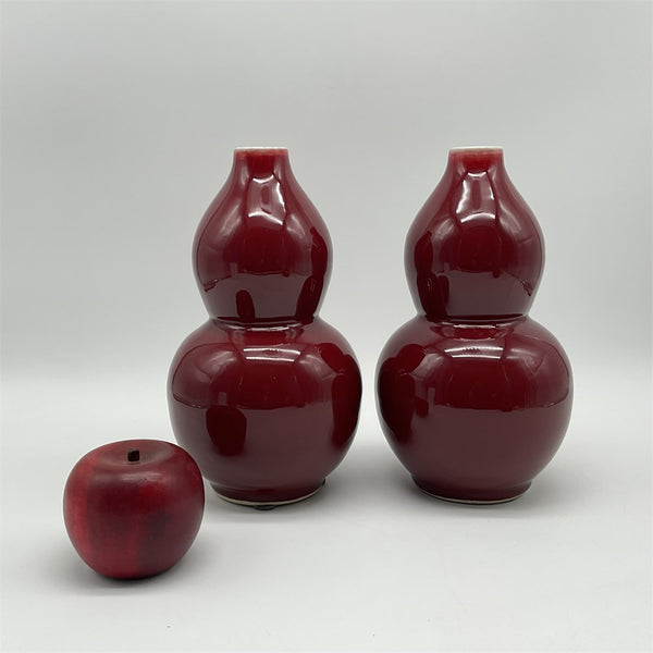 Oxblood Double Gourd Vases Japanese 1980's Tozai Home 9 in pair
