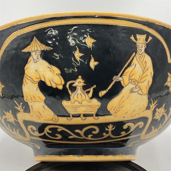Chinese Black and Gold Porcelain Bowl 1980s