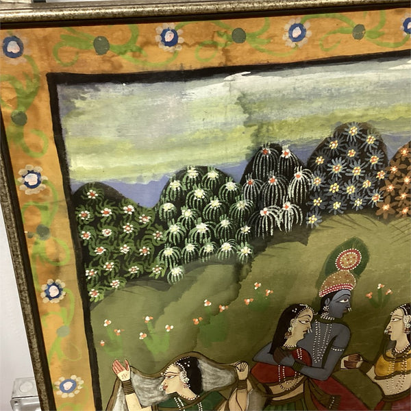 19th Century Indain Temple Painting of Krishna and the Gopis.