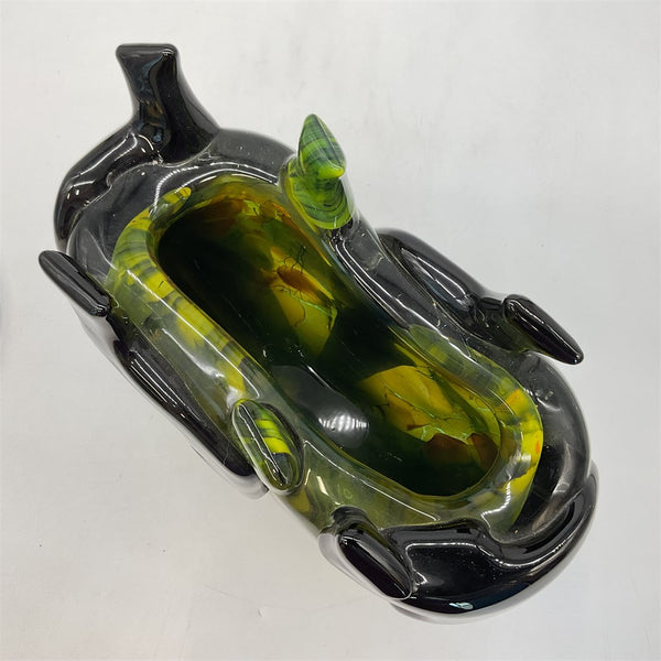 Pino Signoretto Murano Green & Black Art Glass Vase