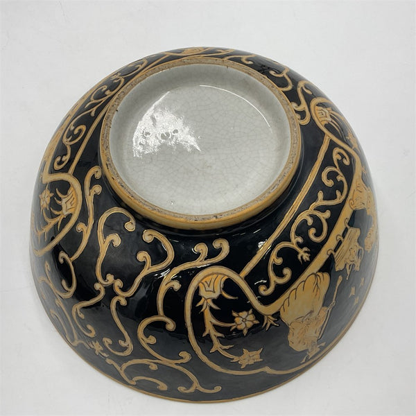 Chinese Black and Gold Porcelain Bowl 1980s