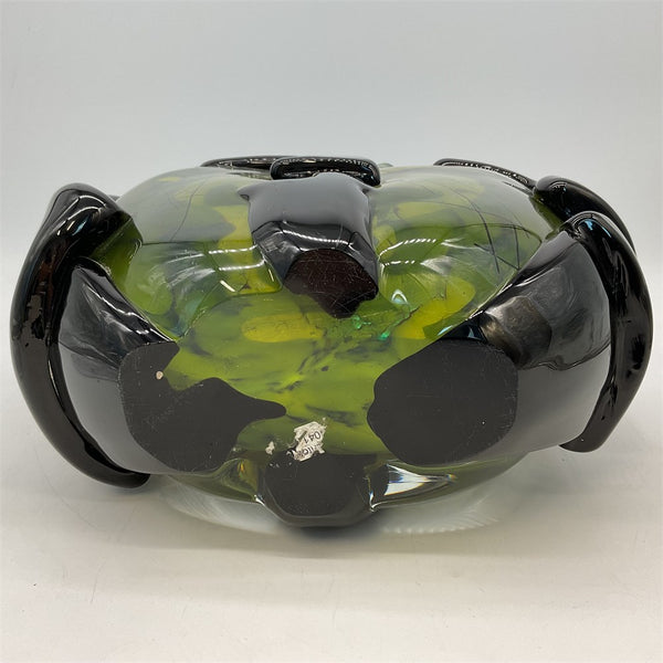 Pino Signoretto Murano Green & Black Art Glass Vase
