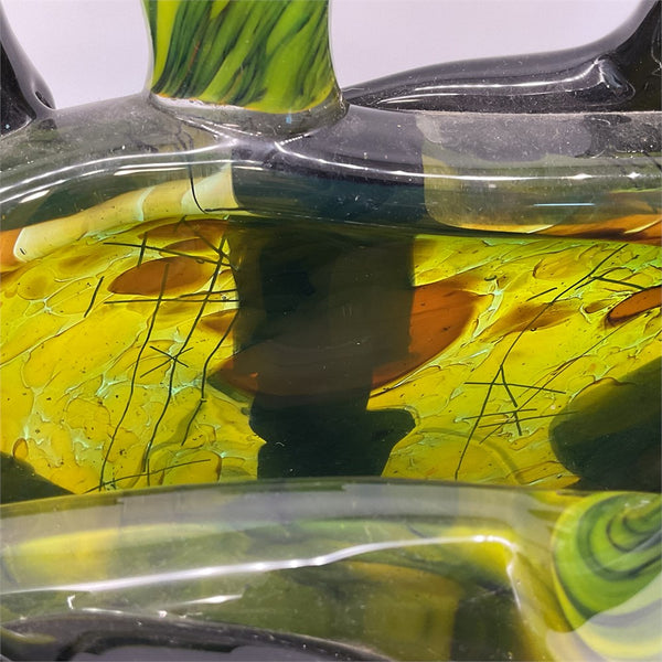 Pino Signoretto Murano Green & Black Art Glass Vase