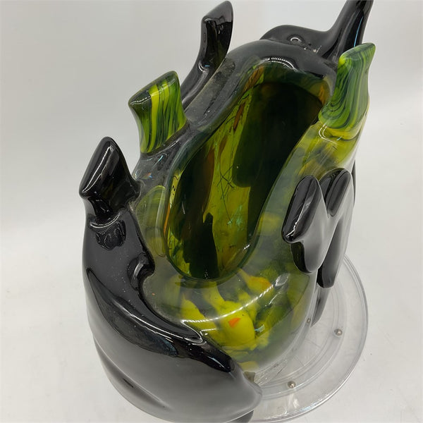 Pino Signoretto Murano Green & Black Art Glass Vase