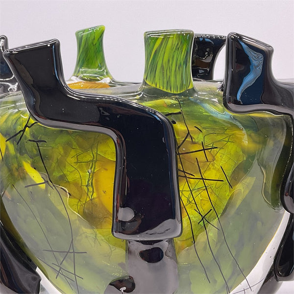 Pino Signoretto Murano Green & Black Art Glass Vase