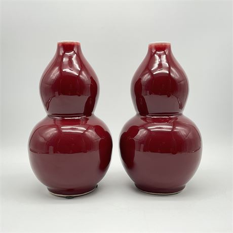 Oxblood Double Gourd Vases Japanese 1980's Tozai Home 9 in pair