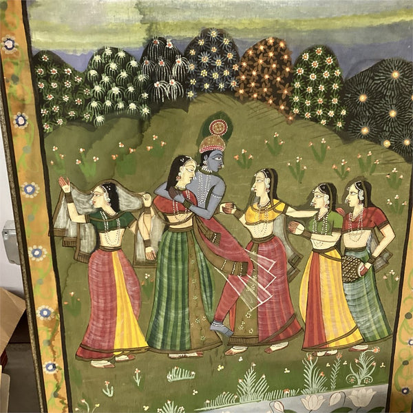 19th Century Indain Temple Painting of Krishna and the Gopis.