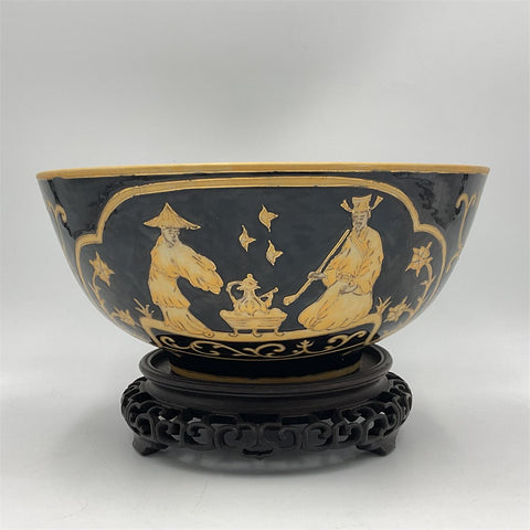 Chinese Black and Gold Porcelain Bowl 1980s