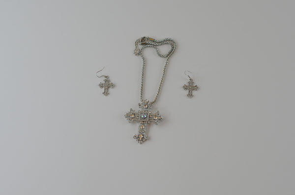 Gothic Cross Necklace and Earring Set
