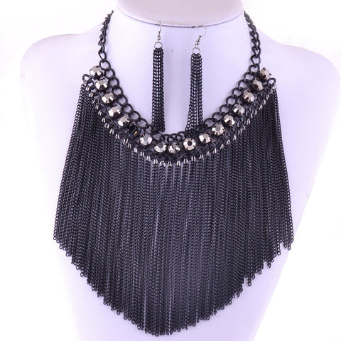 Black Chain Necklace and Erring Set