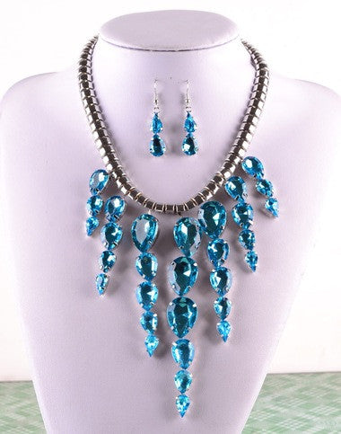 Blue Dangle Necklace and Earring Set