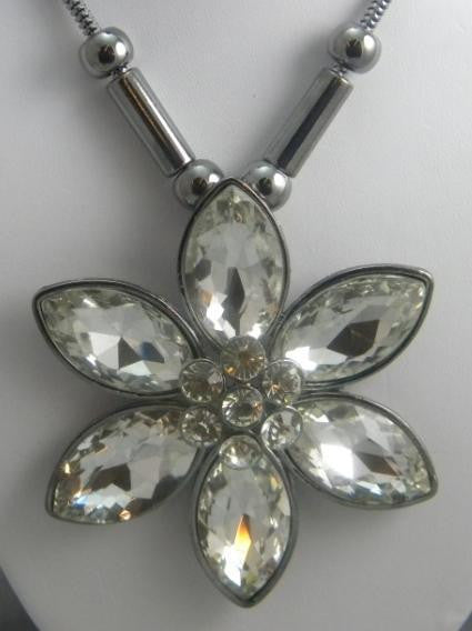 Clear Glass Flower Necklace and Earring Set