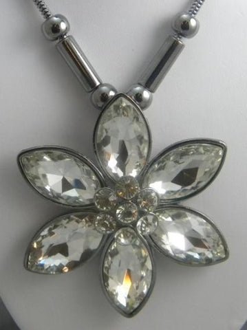 Clear Glass Flower Necklace and Earring Set