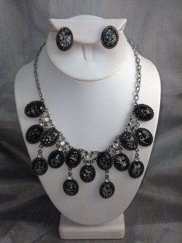 Oval Dangle Necklace and Earring Set Stardust