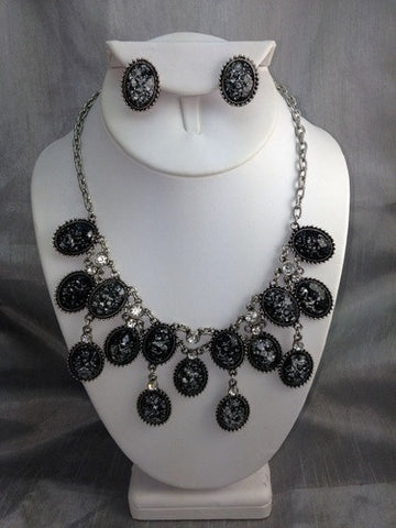 Oval Dangle Necklace and Earring Set Stardust