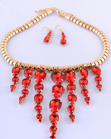 Red Dangle Necklace and Earring Set